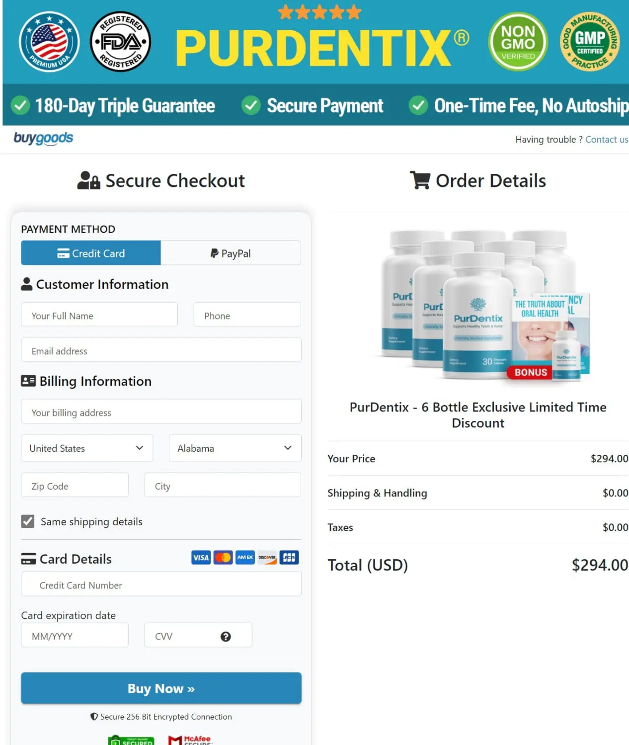 PurDentix secure checkout